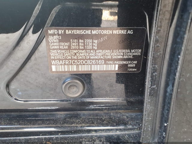2013 Bmw 535i მანქანა იყიდება აუქციონზე, vin: WBAFR7C52DC826169, აუქციონის ნომერი: 45784072