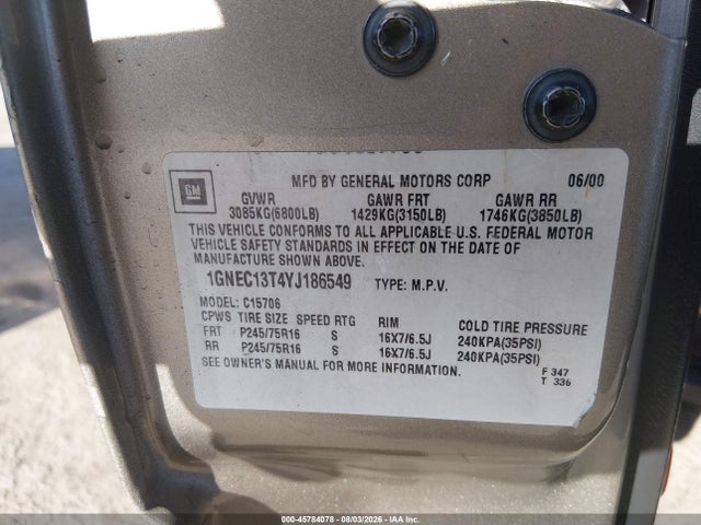 Продажа на аукционе авто 2000 Chevrolet Tahoe All New Lt, vin: 1GNEC13T4YJ186549, номер лота: 45784078