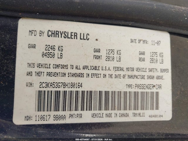 45784097 :رقم المزاد ، 2C3KA53G78H180164 vin ، 2008 Chrysler 300 Touring مزاد بيع