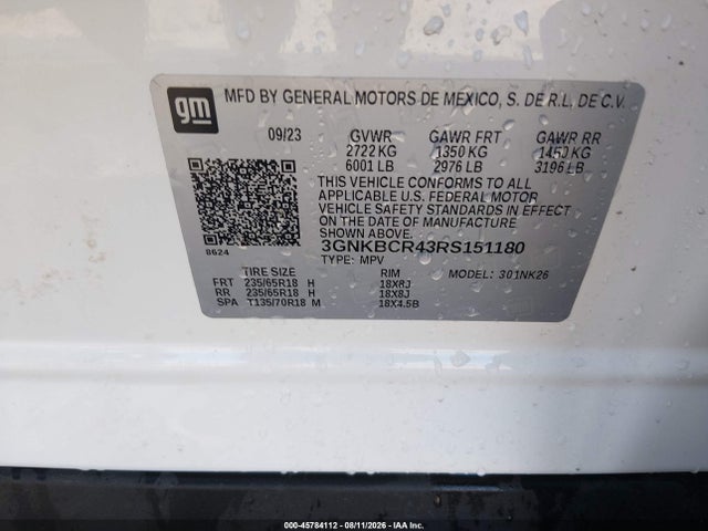45784112 :رقم المزاد ، 3GNKBCR43RS151180 vin ، 2024 Chevrolet Blazer Fwd 2lt مزاد بيع