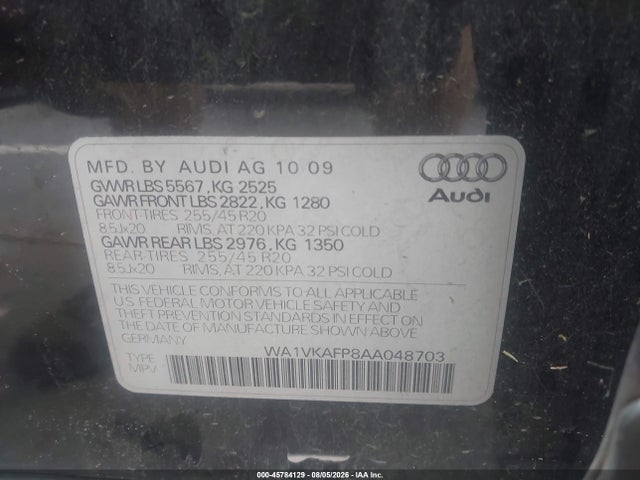 Продажа на аукционе авто 2010 Audi Q5 3.2 Premium, vin: WA1VKAFP8AA048703, номер лота: 45784129
