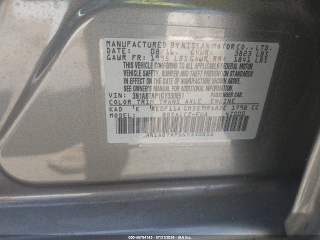 Nissan Sentra Fe+ S 2016 3N1AB7AP1GY330851 Image 9