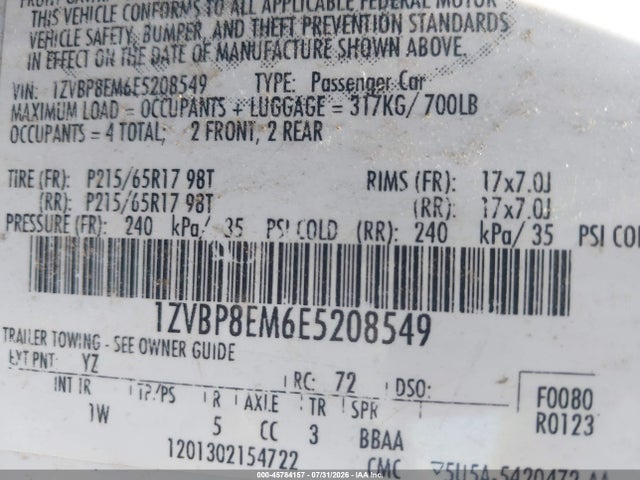 1ZVBP8EM6E5208549 Ford Mustang V6
