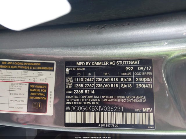 45784159 :رقم المزاد ، WDC0G4KBXJV036231 vin ، 2018 Mercedes-benz Glc 300 4matic مزاد بيع