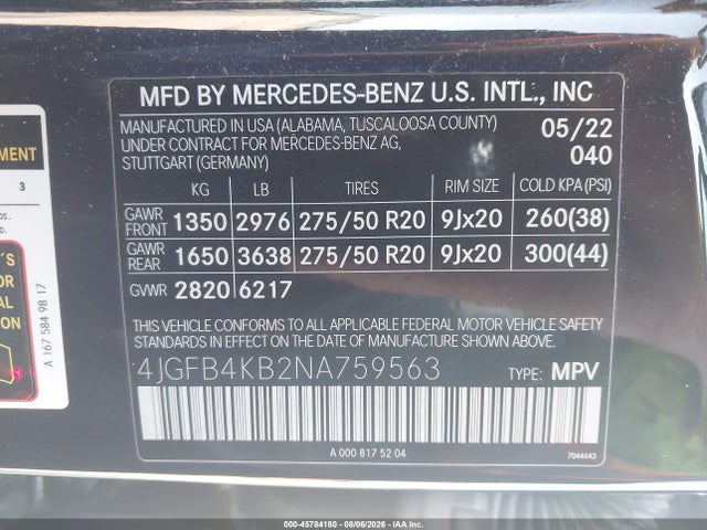 2022 Mercedes-benz Gle 350 4matic მანქანა იყიდება აუქციონზე, vin: 4JGFB4KB2NA759563, აუქციონის ნომერი: 45784180