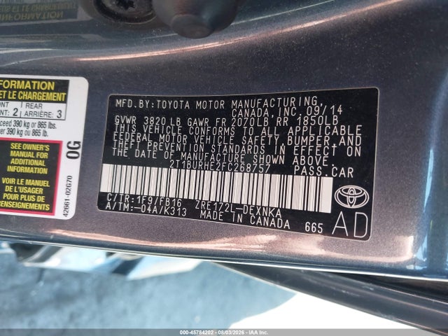 Toyota Corolla Le Plus 2015 2T1BURHE2FC268757 Image 9