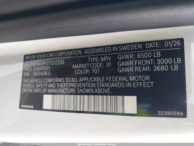 Продажа на аукционе авто 2026 Volvo Xc90 Plug-in Hybrid Ultra, T8 Awd, Electric/gasoline, Bright, 7 Seats, vin: YV4H60PF3T1512293, номер лота: 45784231
