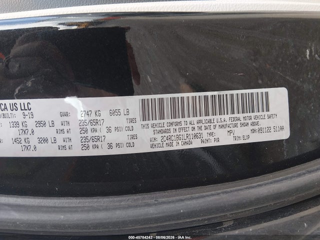 45784242 :رقم المزاد ، 2C4RC1BG1LR110631 vin ، 2020 Chrysler Pacifica Touring L مزاد بيع