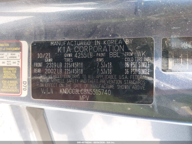 45784244 :رقم المزاد ، KNDCC3LC8N5515740 vin ، 2022 Kia Niro Touring Se مزاد بيع