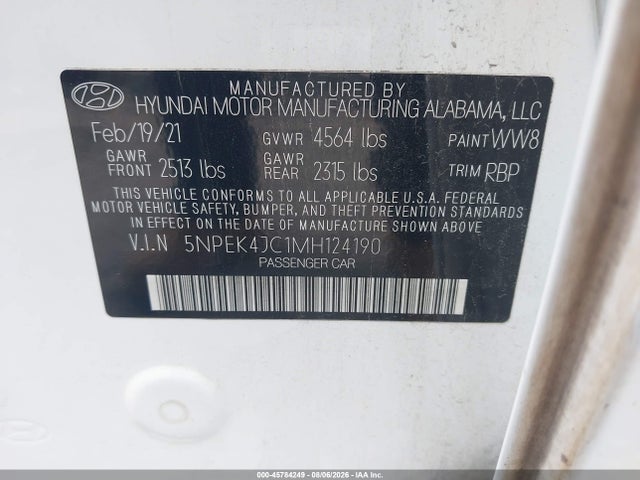 Продажа на аукционе авто 2021 Hyundai Sonata N Line, vin: 5NPEK4JC1MH124190, номер лота: 45784249