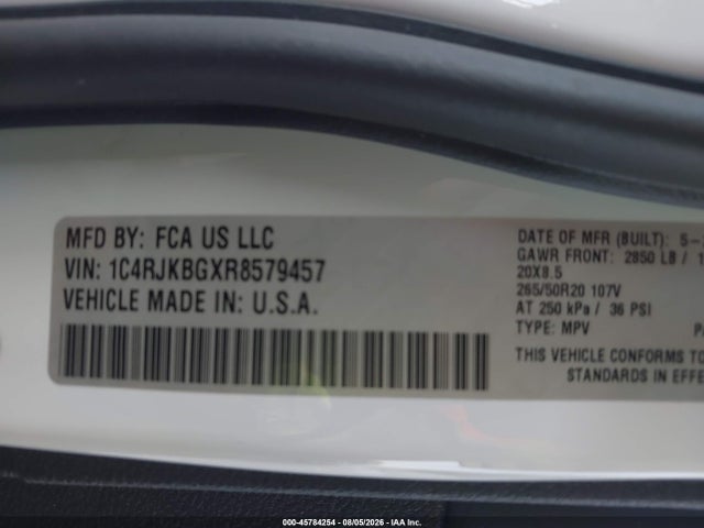 Aukcja sprzedaży 2024 Jeep Grand Cherokee L Limited 4x4, vin: 1C4RJKBGXR8579457, numer aukcji: 45784254