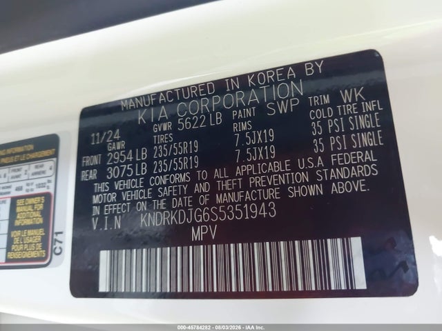 Aukcja sprzedaży 2025 Kia Sorento Hybrid Sx Prestige, vin: KNDRKDJG6S5351943, numer aukcji: 45784282