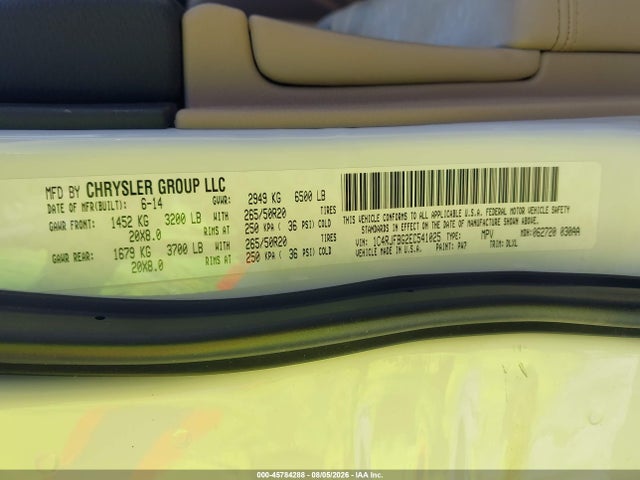 45784288 :رقم المزاد ، 1C4RJFBG2EC541025 vin ، 2014 Jeep Grand Cherokee Limited مزاد بيع