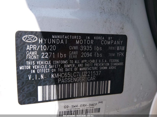 Продажа на аукционе авто 2020 Hyundai Ioniq Hybrid Blue, vin: KMHC65LC7LU221537, номер лота: 45784298