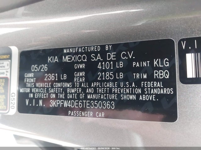 Продаж на аукціоні авто 2026 Kia K4 Gt-line, vin: 3KPFW4DE6TE350363, номер лоту: 45784303