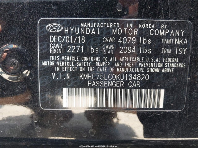 Продажа на аукционе авто 2019 Hyundai Ioniq Hybrid Sel, vin: KMHC75LC0KU134820, номер лота: 45784315