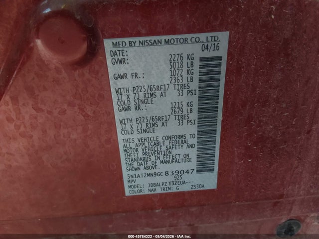 5N1AT2MN9GC839047 Nissan ROGUE S
