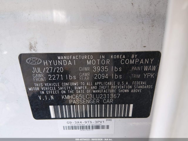 Продажа на аукционе авто 2020 Hyundai Ioniq Hybrid Blue, vin: KMHC65LC3LU231367, номер лота: 45784323