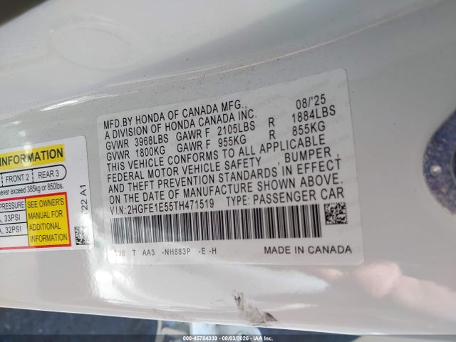 2HGFE1E55TH471519 Honda CIVIC SI SEDAN
