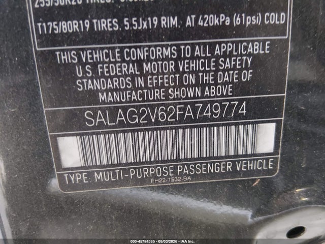 Продажа на аукционе авто 2015 Land Rover Lr4, vin: SALAG2V62FA749774, номер лота: 45784365