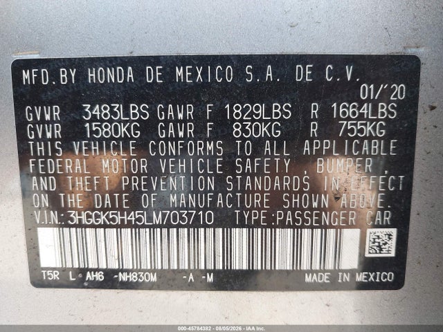 Honda FIT LX 2020 3HGGK5H45LM703710 Image 9