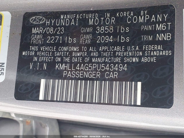 KMHLL4AG5PU543494 Hyundai ELANTRA SE