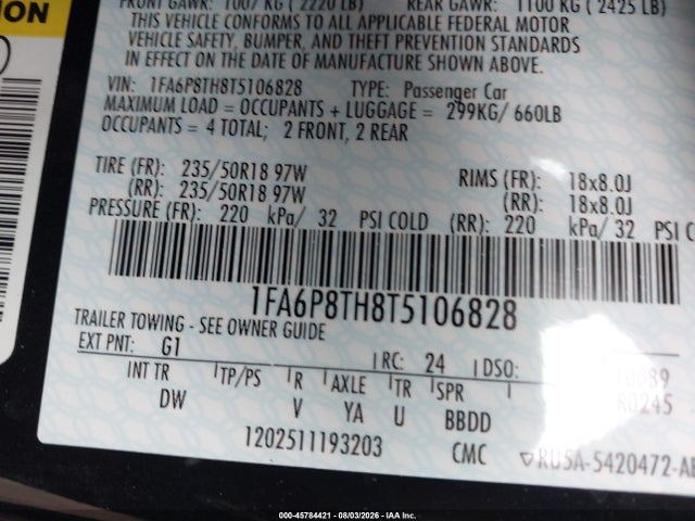 Продажа на аукционе авто 2026 Ford Mustang Ecoboost Fastback, vin: 1FA6P8TH8T5106828, номер лота: 45784421