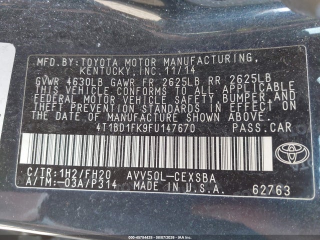 Продаж на аукціоні авто 2015 Toyota Camry Hybrid Se, vin: 4T1BD1FK9FU147670, номер лоту: 45784428