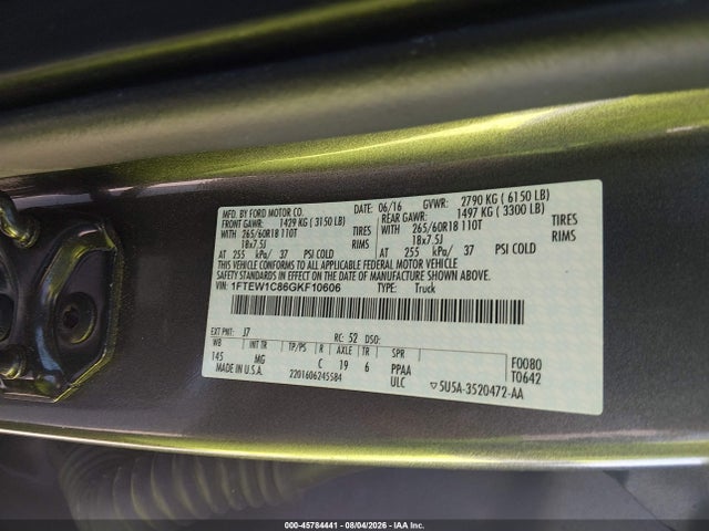 1FTEW1C86GKF10606 Ford F-150 Xlt