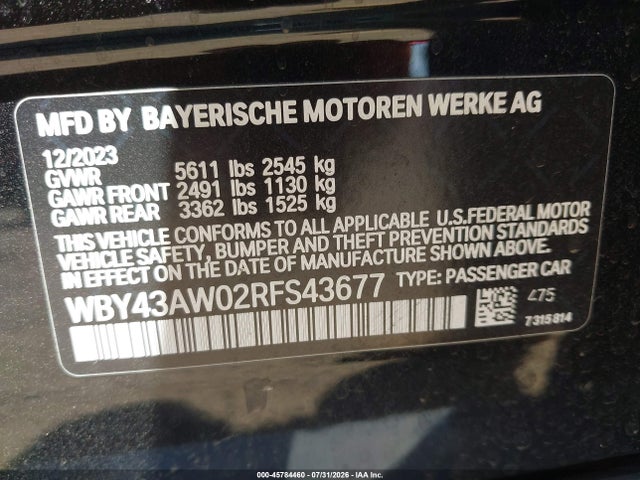 Продажа на аукционе авто 2024 Bmw I4 Gran Coupe Edrive35, vin: WBY43AW02RFS43677, номер лота: 45784460