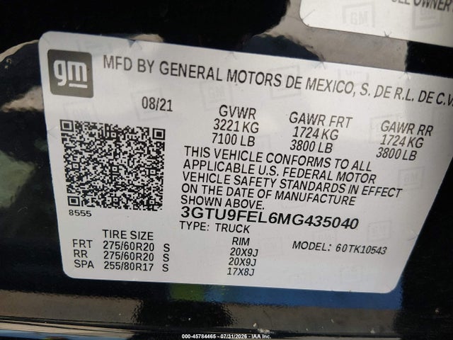 2021 Gmc Sierra 1500 4wd  Short Box Denali მანქანა იყიდება აუქციონზე, vin: 3GTU9FEL6MG435040, აუქციონის ნომერი: 45784465