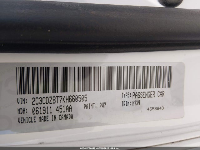 45784469 :رقم المزاد ، 2C3CDZBT7KH660505 vin ، 2019 Dodge Challenger R/t مزاد بيع