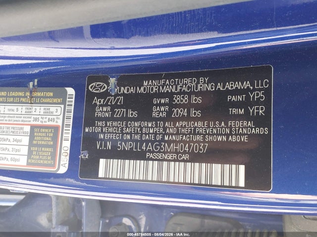 5NPLL4AG3MH047037 Hyundai ELANTRA SE