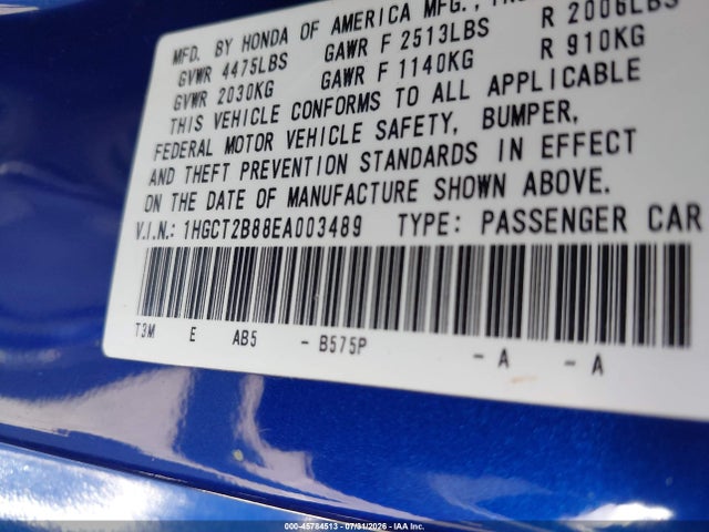 1HGCT2B88EA003489 Honda Accord Ex-l V-6