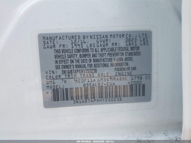 Nissan SENTRA S 2017 3N1AB7APXHY250238 Image 9