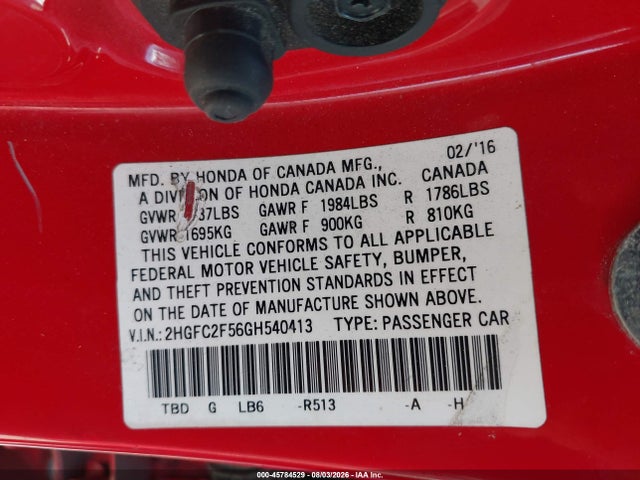 Honda Civic Lx 2016 2HGFC2F56GH540413 Image 9