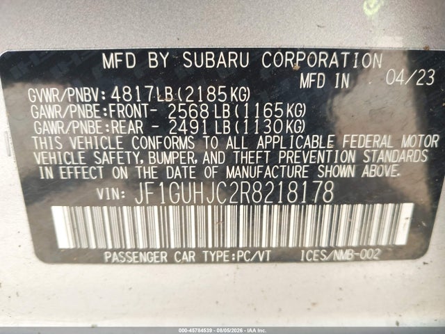 45784539 :رقم المزاد ، JF1GUHJC2R8218178 vin ، 2024 Subaru Impreza Rs 5-door مزاد بيع