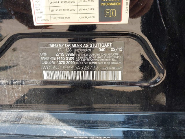 45784553 :رقم المزاد ، WDDNG9EB8DA528732 vin ، 2013 Mercedes-benz S 550 4matic مزاد بيع