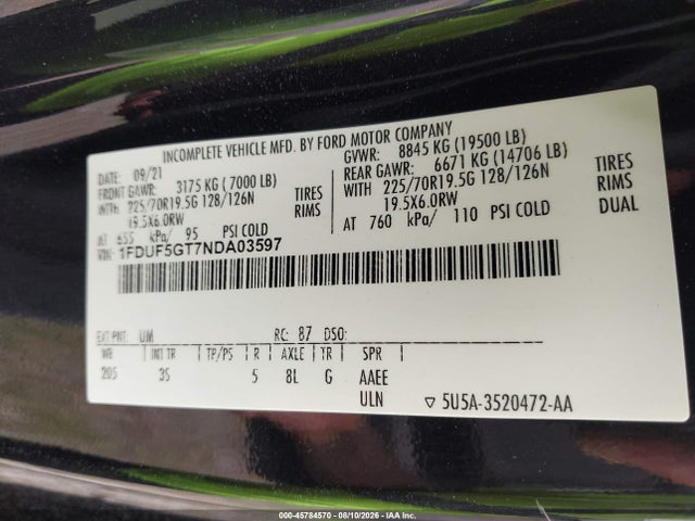 Продаж на аукціоні авто 2022 Ford F-550 Chassis Xlt, vin: 1FDUF5GT7NDA03597, номер лоту: 45784570