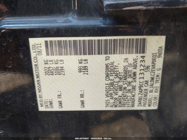 45784587 :رقم المزاد ، 1N4BL2AP9CC131234 vin ، 2012 Nissan Altima 3.5 Sr مزاد بيع