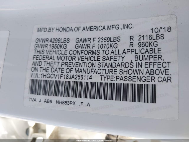 1HGCV1F18JA256114 Honda ACCORD LX
