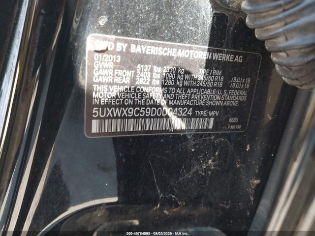 2013 Bmw X3 Xdrive28i მანქანა იყიდება აუქციონზე, vin: 5UXWX9C59D0D04324, აუქციონის ნომერი: 45784595