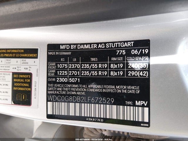 Продажа на аукционе авто 2020 Mercedes-benz Glc 300, vin: WDC0G8DB2LF672529, номер лота: 45784606