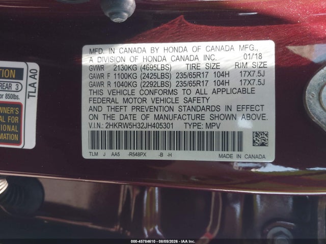 2HKRW5H32JH405301 Honda CR-V LX