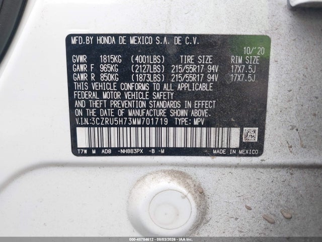 Продаж на аукціоні авто 2021 Honda Hr-v 2wd Ex-l, vin: 3CZRU5H73MM701719, номер лоту: 45784612