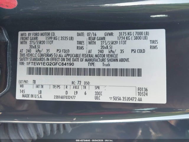 Ford F-150 Lariat 2016 1FTEW1EG2GFC84190 Image 9