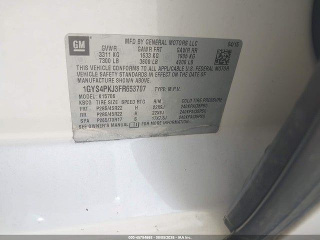 Aukcja sprzedaży 2015 Cadillac Escalade Platinum, vin: 1GYS4PKJ3FR653707, numer aukcji: 45784668