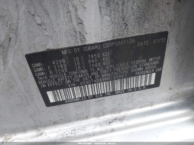 Aukcja sprzedaży 2022 Subaru Impreza Premium 5-door, vin: 4S3GTAD69N3726987, numer aukcji: 45784697