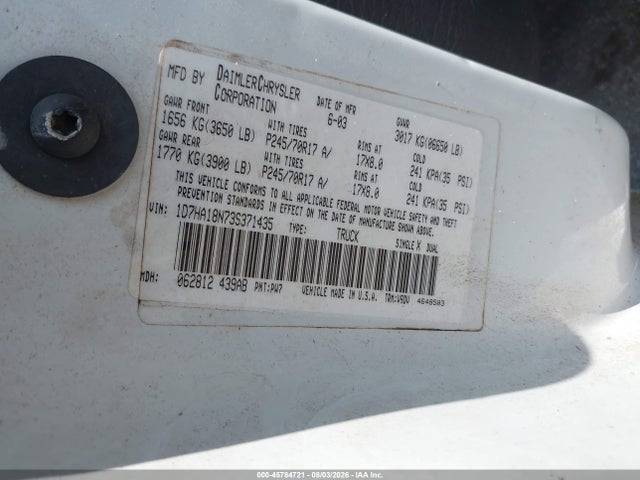 Aukcja sprzedaży 2003 Dodge Ram 1500 Slt/laramie/st, vin: 1D7HA18N73S371435, numer aukcji: 45784721