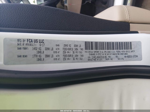 45784730 :رقم المزاد ، 1C4RDJAG6HC918195 vin ، 2017 Dodge Durango Sxt Awd مزاد بيع